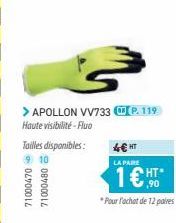 > APOLLON VV733 P. 119 Haute visibilité - Fluo  Tailles disponibles:  71000470 71000480  4€ HT  LA PAIRE  1€⁹0  *Pour l'achat de 12 paires 