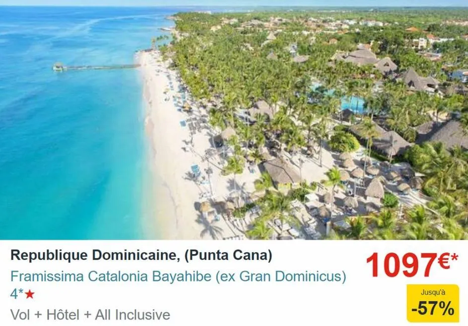 republique dominicaine, (punta cana)  framissima catalonia bayahibe (ex gran dominicus) 4*★  vol + hôtel + all inclusive  ca  1097€*  jusqu'à  -57%  