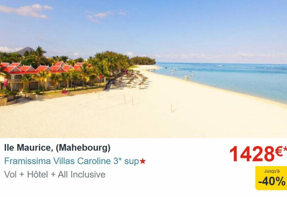 LL  Ile Maurice, (Mahebourg)  Framissima Villas Caroline 3* sup★  Vol + Hôtel + All Inclusive  1428€*  Jusqu'à  -40%  