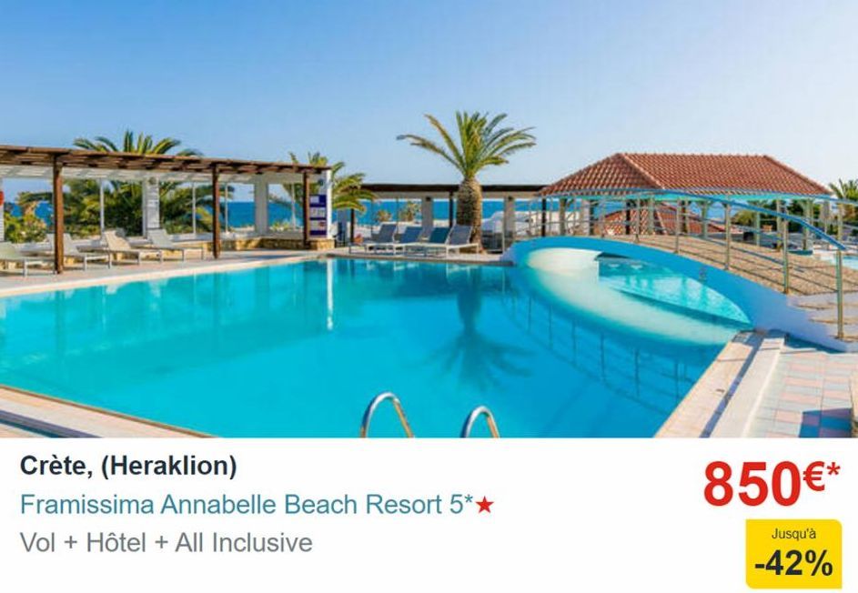 Crète, (Heraklion)  Framissima Annabelle Beach Resort 5**  Vol + Hôtel + All Inclusive  850€*  Jusqu'à  -42%  