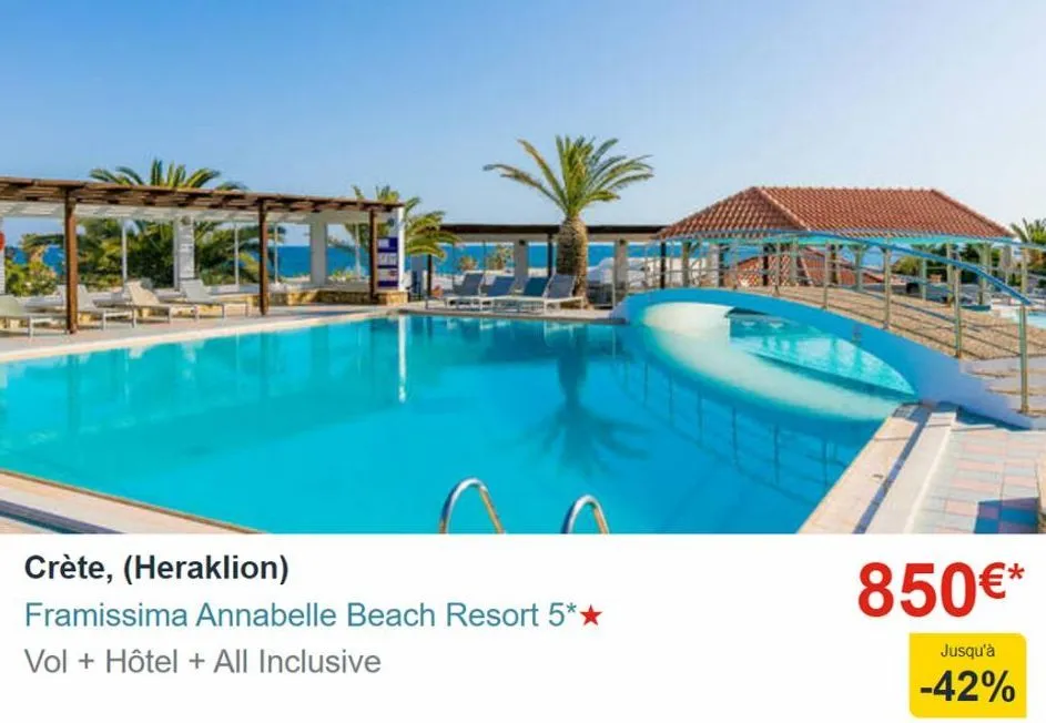 crète, (heraklion)  framissima annabelle beach resort 5**  vol + hôtel + all inclusive  850€*  jusqu'à  -42%  
