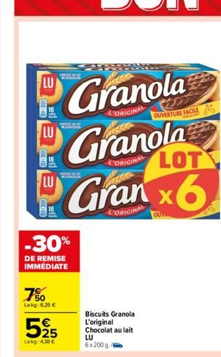 LU  STEW  sol  LU  GITAL FIR ell  LU  el  7%  Lekg: 6,25 €  DAT wielki  D  MUNKAR  525  Lekg: 4,38 €  -30%  DE REMISE IMMÉDIATE  Granola  L'ORIGINAL  CHENGT WYLAT  14  Granola  L'ORIGINAL  Gran x6  L'