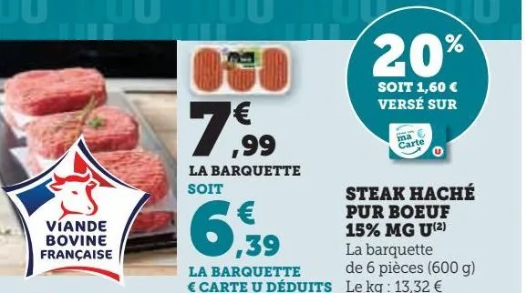 steak haché pur boeuf 15% mg u(