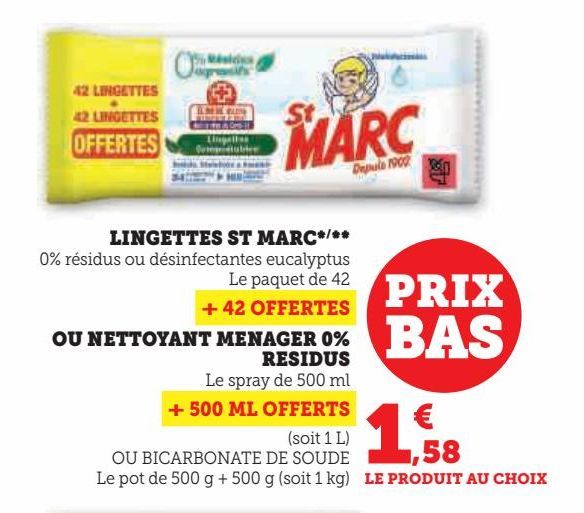 LINGETTES ST MARC OU NETTOYANT MENAGER 0% RESIDUS