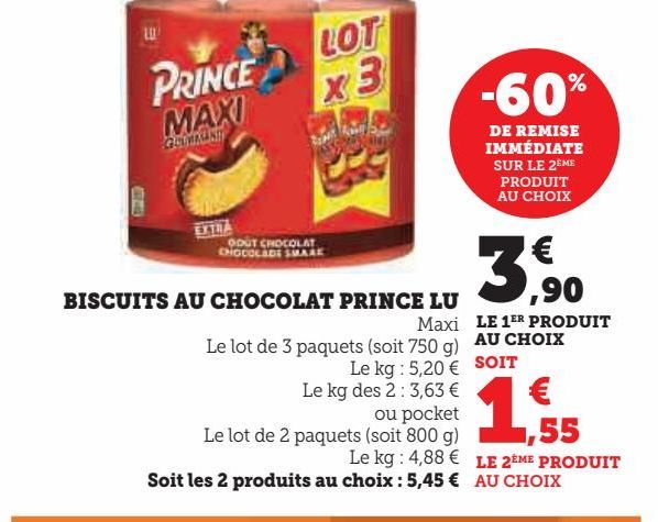 BISCUITS AU CHOCOLAT PRINCE LU