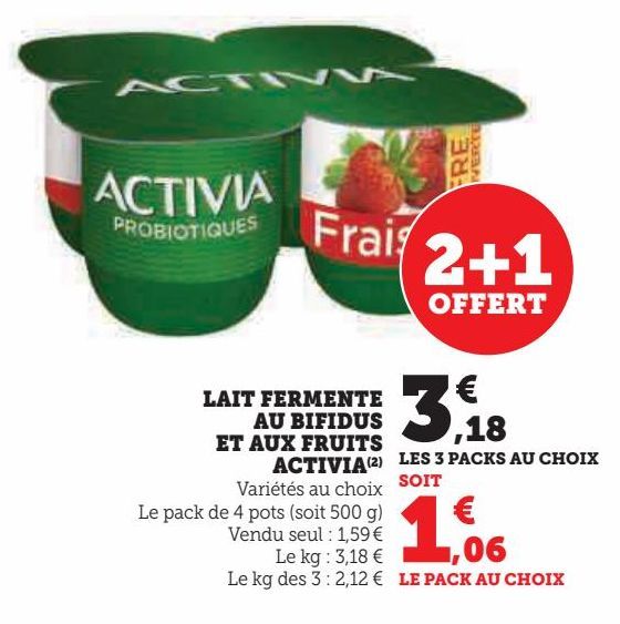 LAIT FERMENTE AU BIFIDUS ET AUX FRUITS ACTIVIA