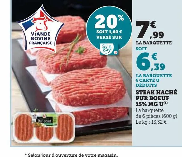 steak haché pur boeuf 15% mg 