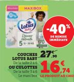 COUCHES LOTUS BABY offre à 16,74€ sur Hyper U