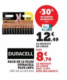 PACK DE 12 PILES DURACELL PLUS 100%  offre à 12,49€ sur Super U