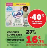 Couches Lotus baby offre à 16,74€ sur Super U