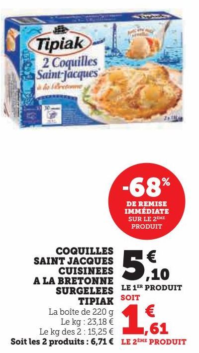 COQUILLES SAINT JACQUES CUISINEES A LA BRETONNE SURGELEES TIPIAK