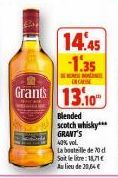 14.45 1.35  EEN INCASSE  Grants 13.10  Blended scotch whisky*** GRANT'S  40% vol.  La bouteille de 20 d Sait le litre: 18,71€ Au lieu de 20,04 € 