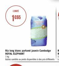 L'UNITÉ  1€65  Riz long blanc parfumé jasmin Cambodge ROYAL ELEPHANT  