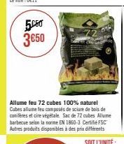 5.060 3650  Allume feu 72 cubes 100% naturel Cubes allume feu composés de sciure de bois de conifères et cire végétale Sac de 72 cubes Allume barbecue selon la norme EN 1860-3 Certifié FSC Autres prod