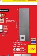 Hotpoint  F  3351  O Compresseur  ஐயாவர்டு! 15 a  INGR  Combiné  L59.6 x H.251.2x P.67.5cm  495 $15  TERE  -15% 