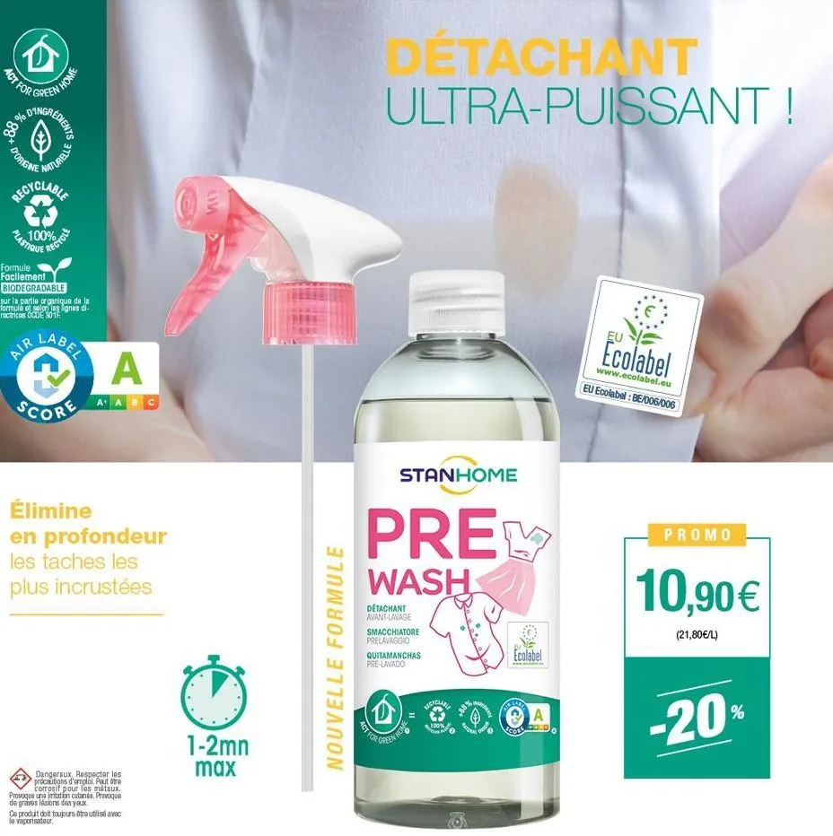 act for  green  dingre  een home  d'origine  naturelle  recyclable  plastique  100%  formule facilement biodegradable  sur la partie organique de la formule et selon les lignes di-rectrices ocde 3016 