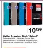 c  organiser  cahier organiser book "oxford" respirale, 160 pages, format a4+ grand care couverture polypropyl verur intercalaires, coloris au choix  10 €99 
