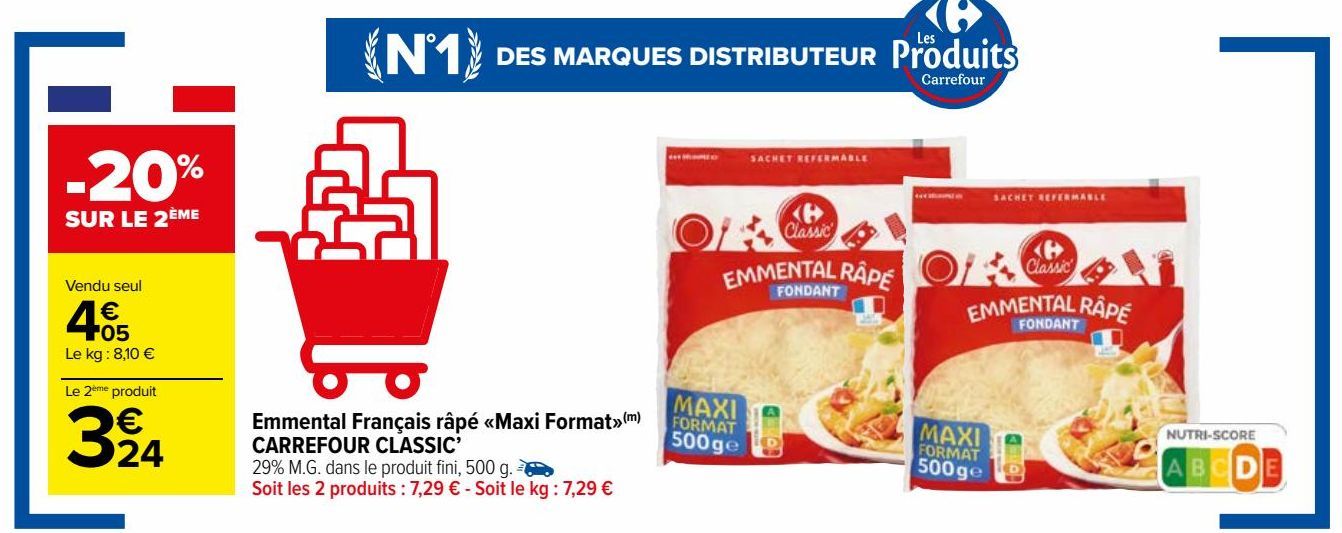 Emmental Français râpé «Maxi Format» CARREFOUR CLASSIC’