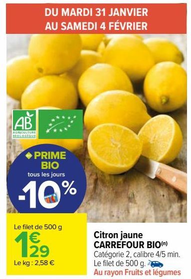 Citron jaune CARREFOUR BIO