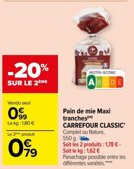 Pain de mie Maxi tranches CARREFOUR CLASSIC’