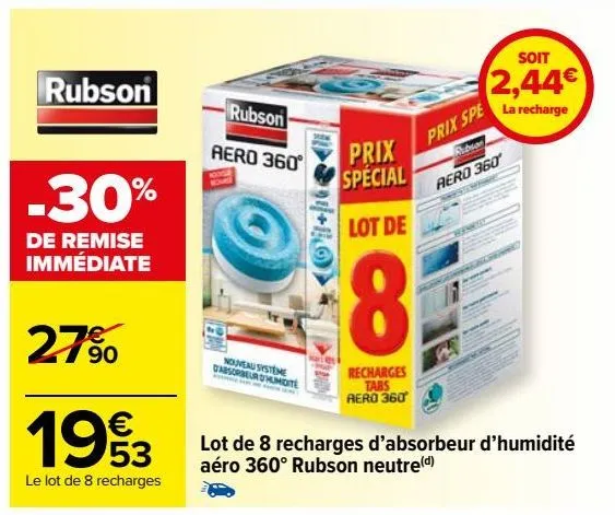 lot de 8 recharges d’absorbeur d’humidité aéro 360° rubson neutre