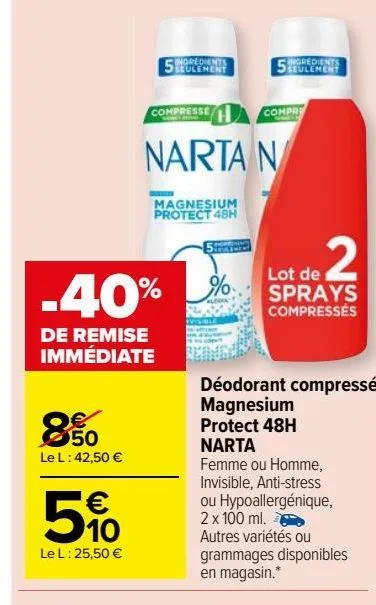 déodorant compressé magnesium protect 48h narta