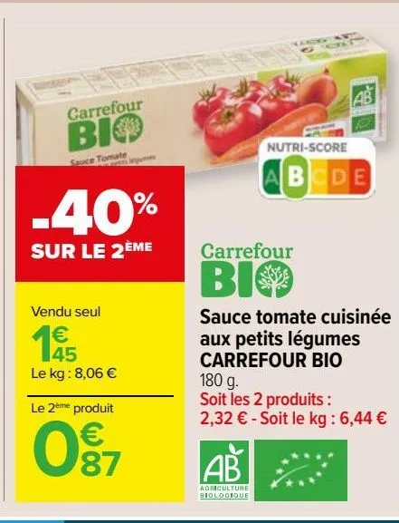 sauce tomate cuisinée aux petits légumes carrefour bio