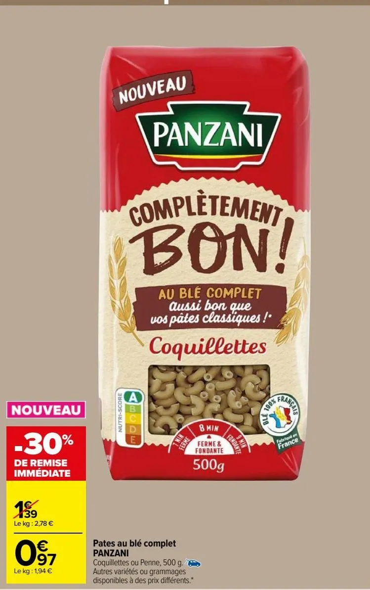 pates au blé complet panzani