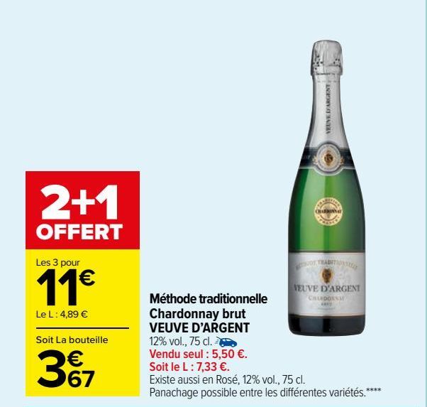 Méthode traditionnelle Chardonnay brut VEUVE D’ARGENT