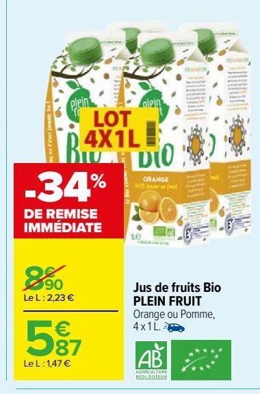 Jus de fruits Bio PLEIN FRUIT