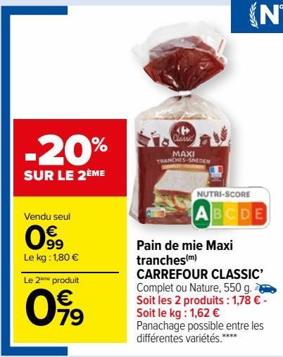 Pain de mie Maxi tranches CARREFOUR CLASSIC’