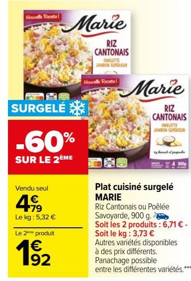 Plat cuisiné surgelé MARIE