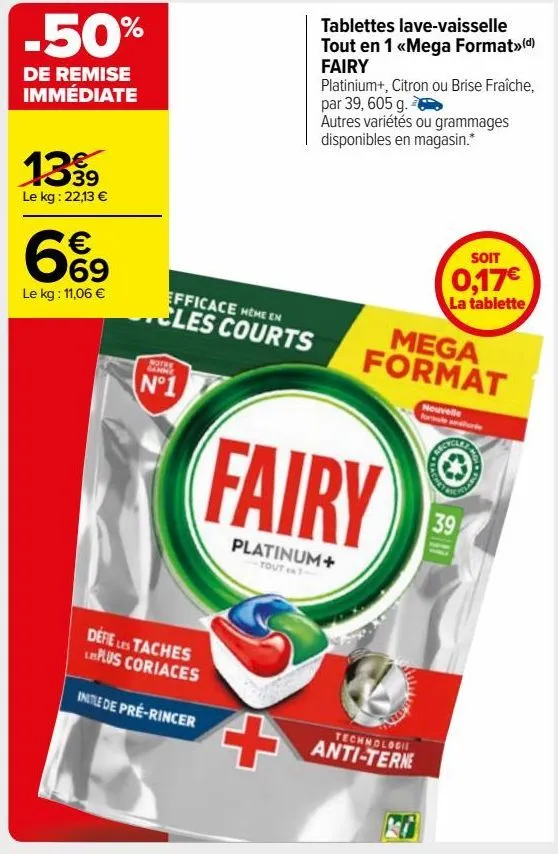 tablettes lave-vaisselle tout en 1 «mega format» fairy