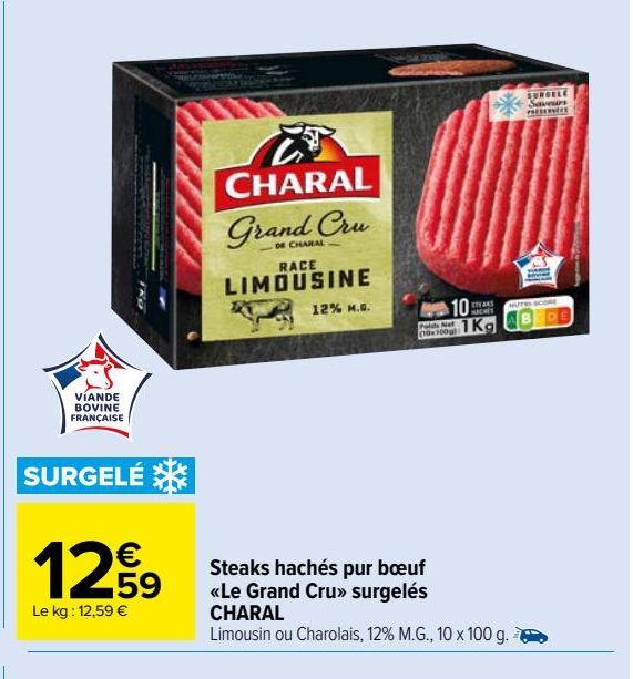 Steaks hachés pur bœuf «Le Grand Cru» surgelés CHARAL