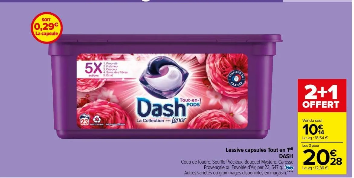 lessive capsules tout en 1 dash