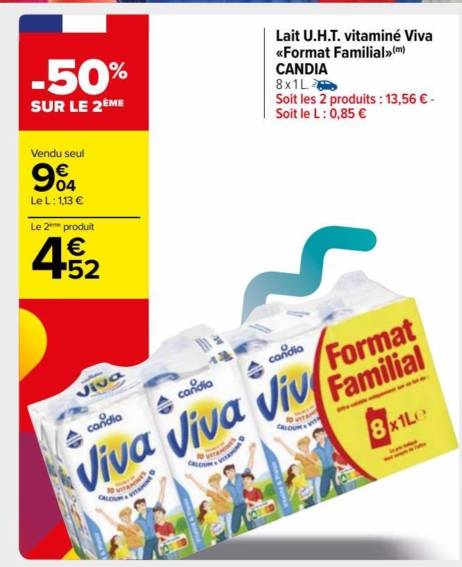 lait u.h.t. vitaminé viva «format familial»(m) candia