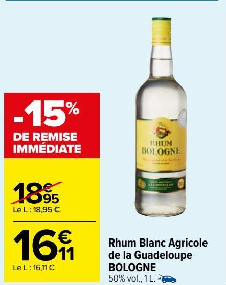 Rhum Blanc Agricole de la Guadeloupe BOLOGNE