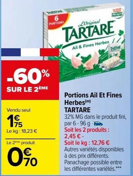 portions ail et fines  herbes(m)  tartare