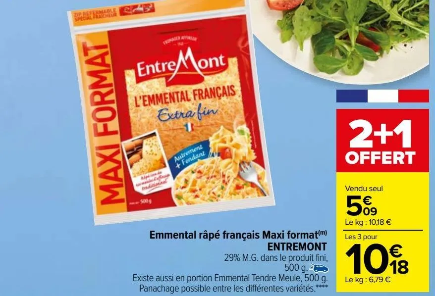 emmental râpé français maxi format(m)  entremont