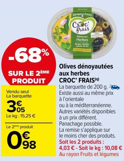 Olives dénoyautées  aux herbes  CROC’ FRAIS(q)