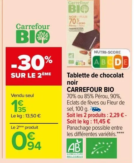 tablette de chocolat  noir  carrefour bio