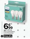 Lot de 3 ampoules Philips E27, forme standard 60W # offre à 6,99€ sur Carrefour Market