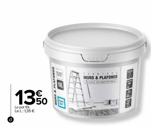 peinture murs et plafond 10l blanche