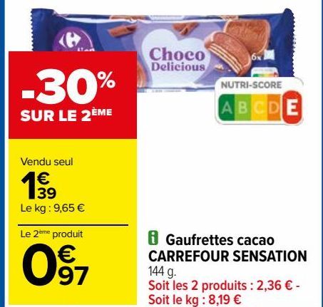 Gaufrettes cacao CARREFOUR SENSATION