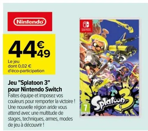 jeu "splatoon 3" pour nintendo switch