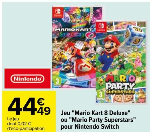 Jeu "Mario Kart 8 Deluxe" ou "Mario Party Superstars" pour Nintendo Switch