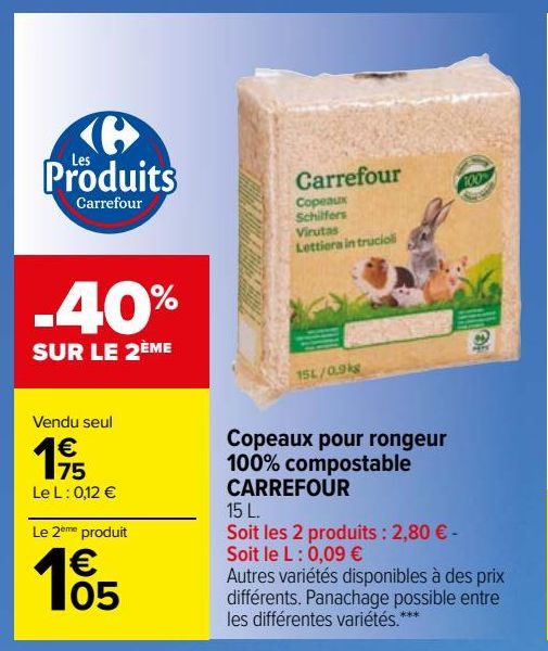  Copeaux pour rongeur 100% compostable CARREFOUR