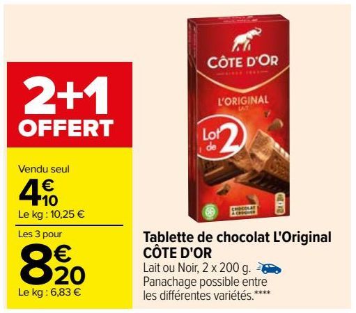 Tablette de chocolat L'Original CÔTE D'OR