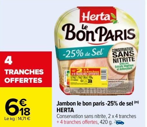 Jambon le bon paris -25% de sel HERTA