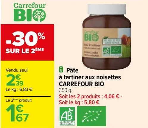 pate à tartiner aux noisettes carrefour bio 